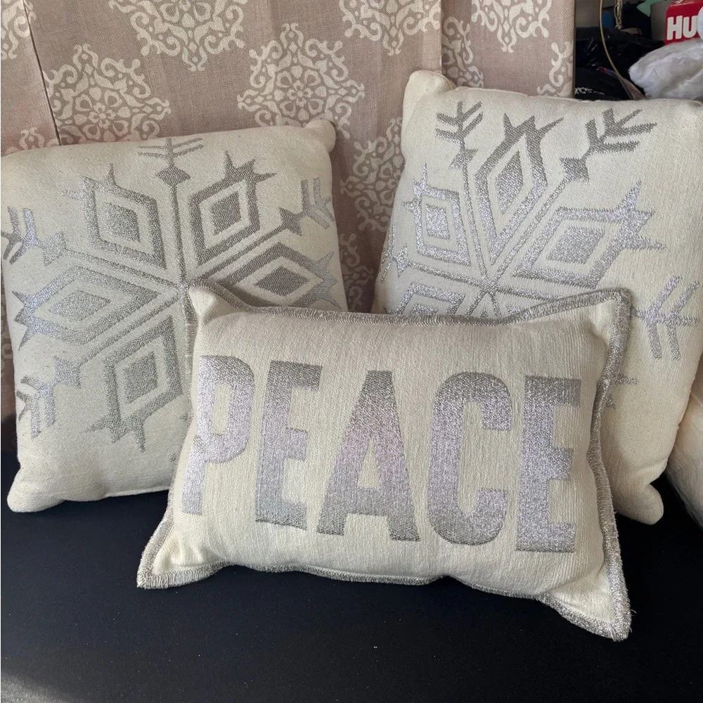 Silver Snowflake and Peace Holiday Pillow Set